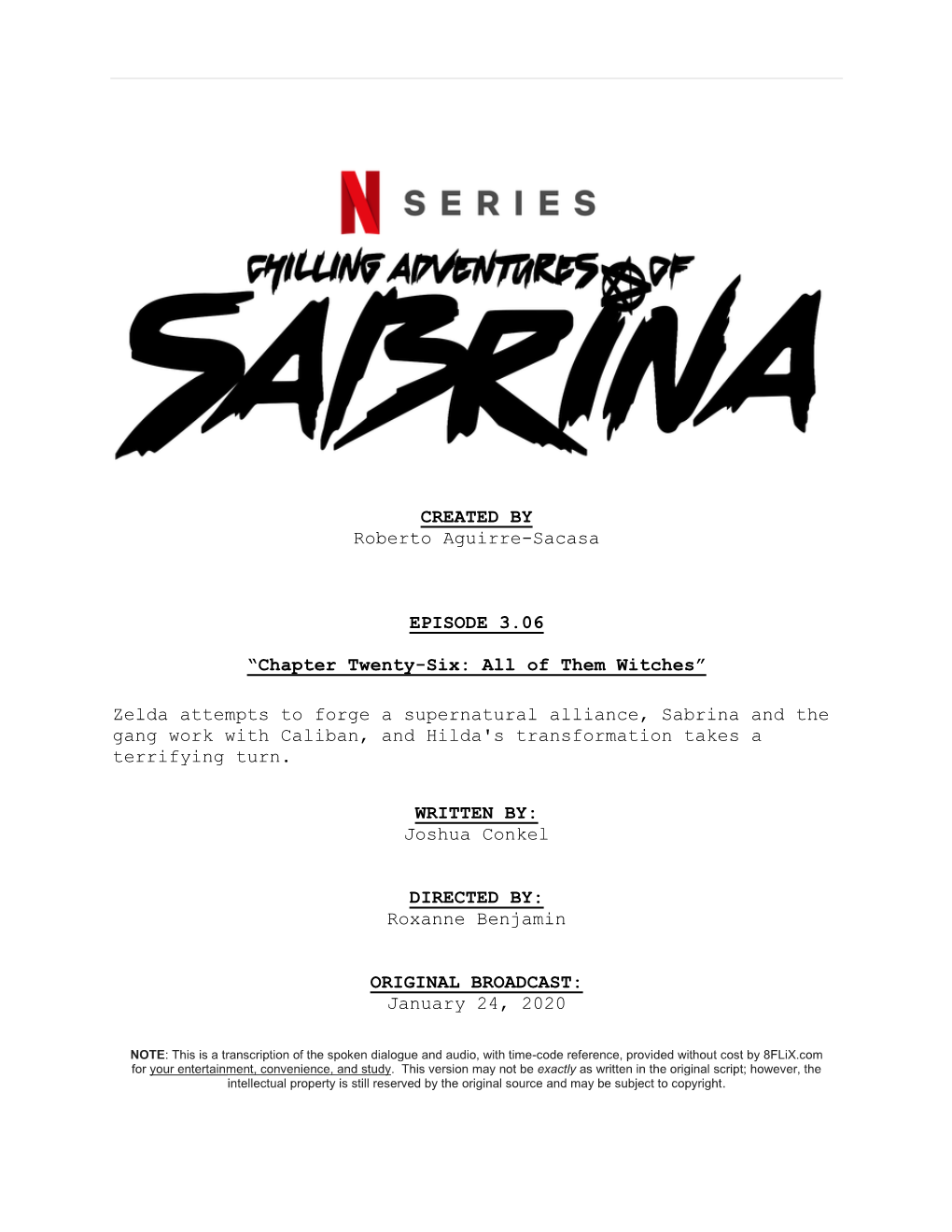 Chilling Adventures of Sabrina | Dialogue Transcript | S3:E6