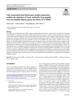 Fully Automated Dried Blood Spot Sample Preparation Enables the Detection of Lower Molecular Mass Peptide and Non-Peptide Doping Agents by Means of LC-HRMS