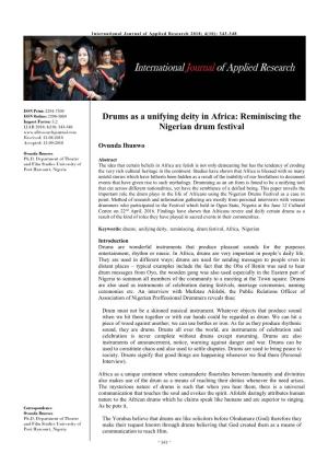 Drums As a Unifying Deity in Africa: Reminiscing the Nigerian Drum