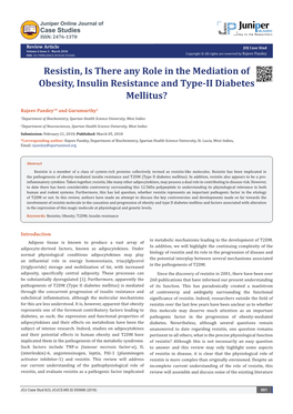 Resistin, Is There Any Role in the Mediation of Obesity, Insulin Resistance and Type-II Diabetes Mellitus?