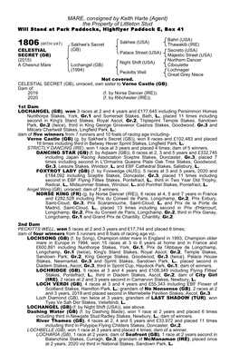 MARE, Consigned by Keith Harte (Agent) the Property of Littleton Stud Will Stand at Park Paddocks, Highflyer Paddock E, Box 41