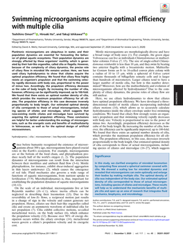 Swimming Microorganisms Acquire Optimal Efficiency with Multiple Cilia