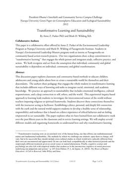 Transformative Learning and Sustainability by Anne Z