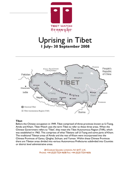 Uprising in Tibet 1 July– 30 September 2008