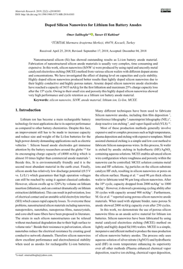 Doped Silicon Nanowires for Lithium Ion Battery Anodes 1. Introduction