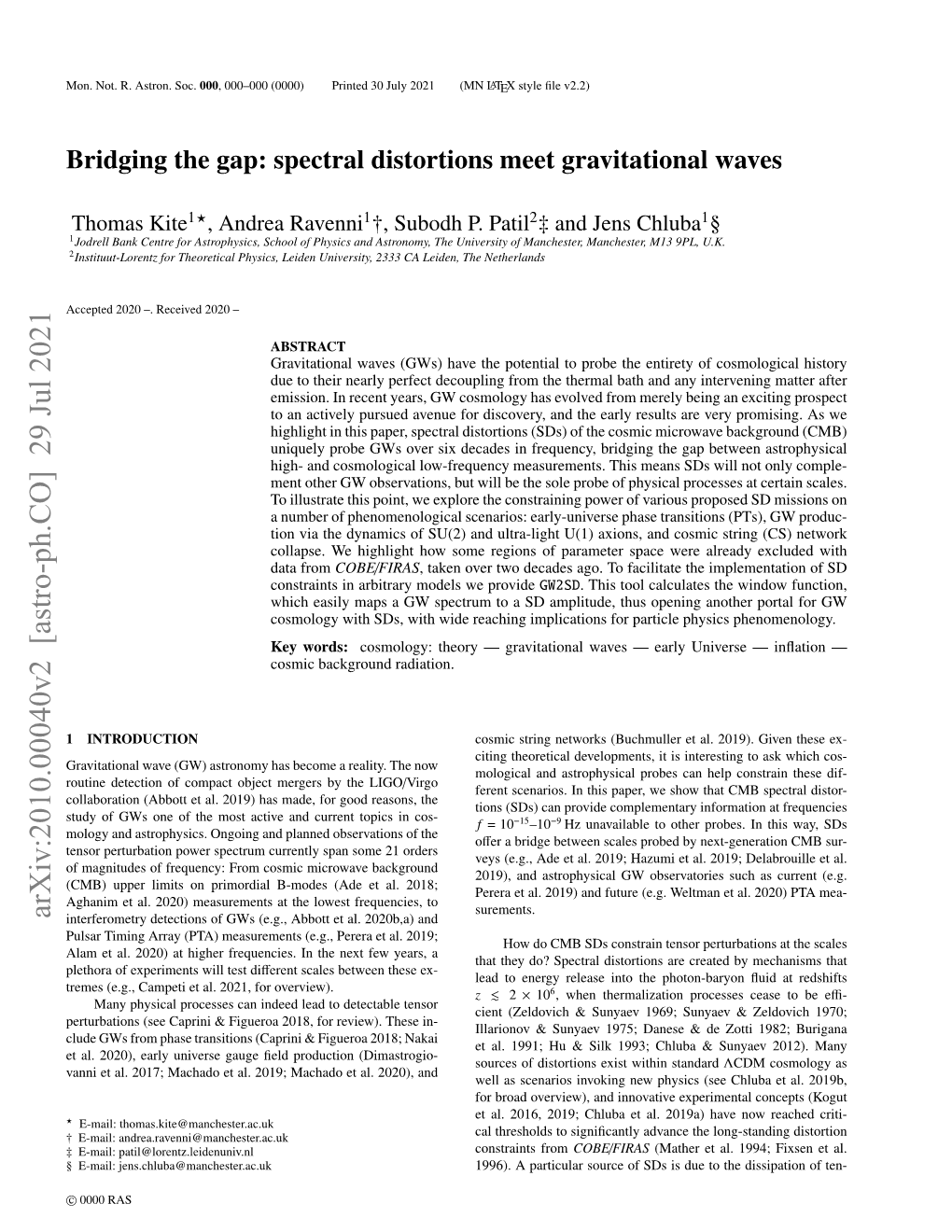 Arxiv:2010.00040V2 [Astro-Ph.CO] 29 Jul 2021 Interferometry Detections of Gws (E.G., Abbott Et Al