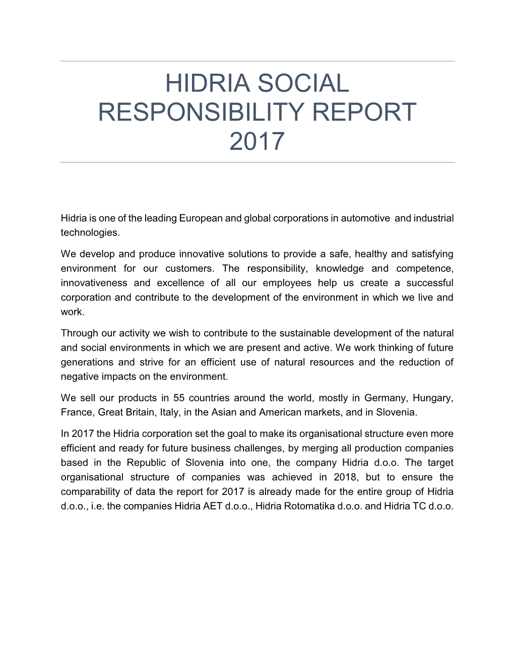 Hidria Social Responsibility Report 2017