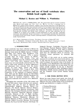 The Conservation and Use of Fossil Vertebrate Sites: British Fossil Reptile Sites