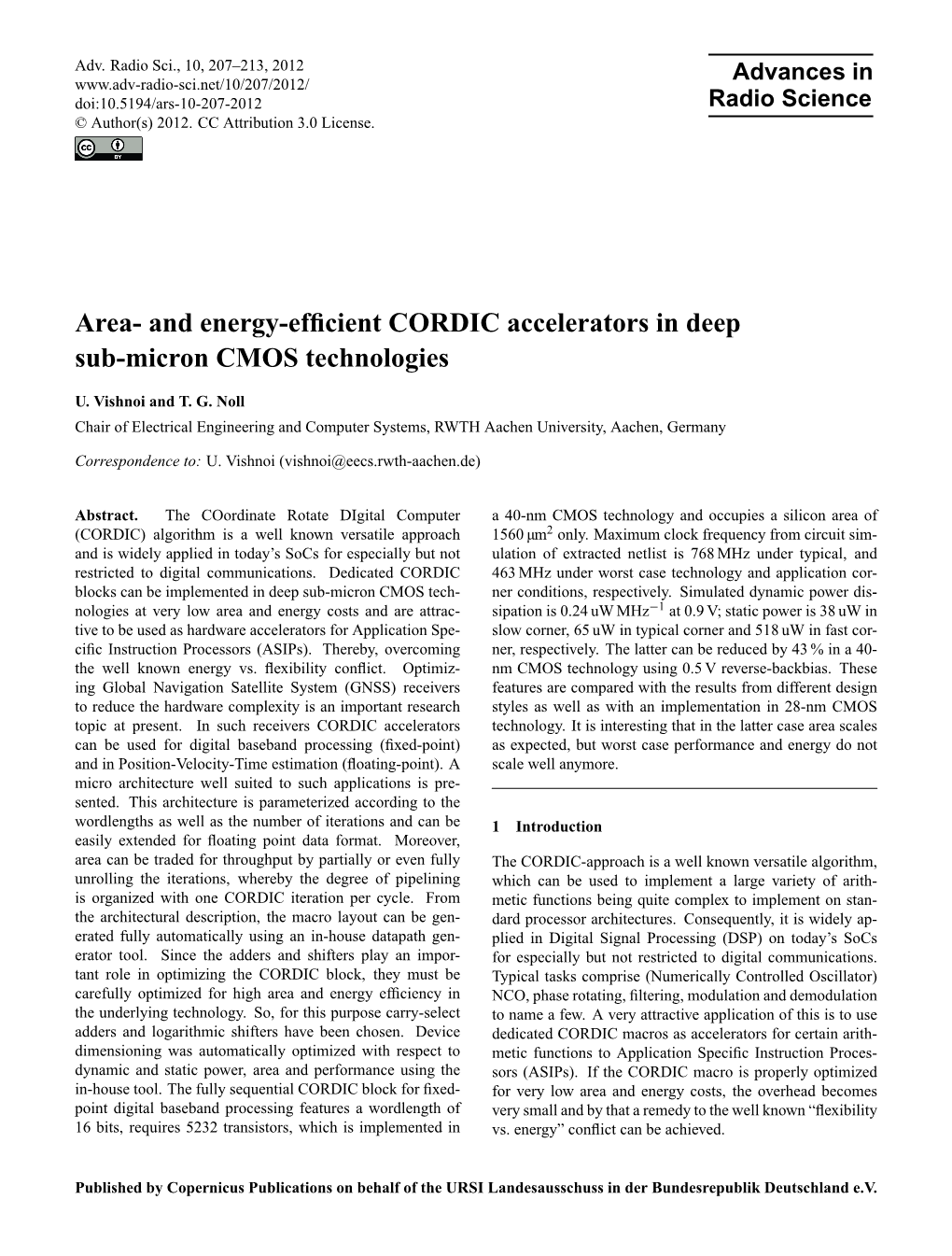 Area- and Energy-Efficient CORDIC Accelerators in Deep Sub-Micron