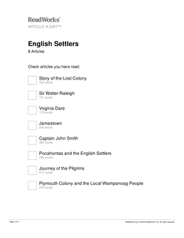 English Settlers 8 Articles