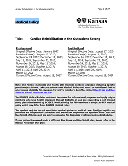 Cardiac Rehabilitation in the Outpatient Setting Page 1 of 27