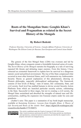 Genghis Khan's Survival and Pragmatism As Related in the Secret History of the Mongols