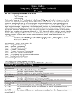 Social Studies Geography of Mexico and of the World 7Th Grade