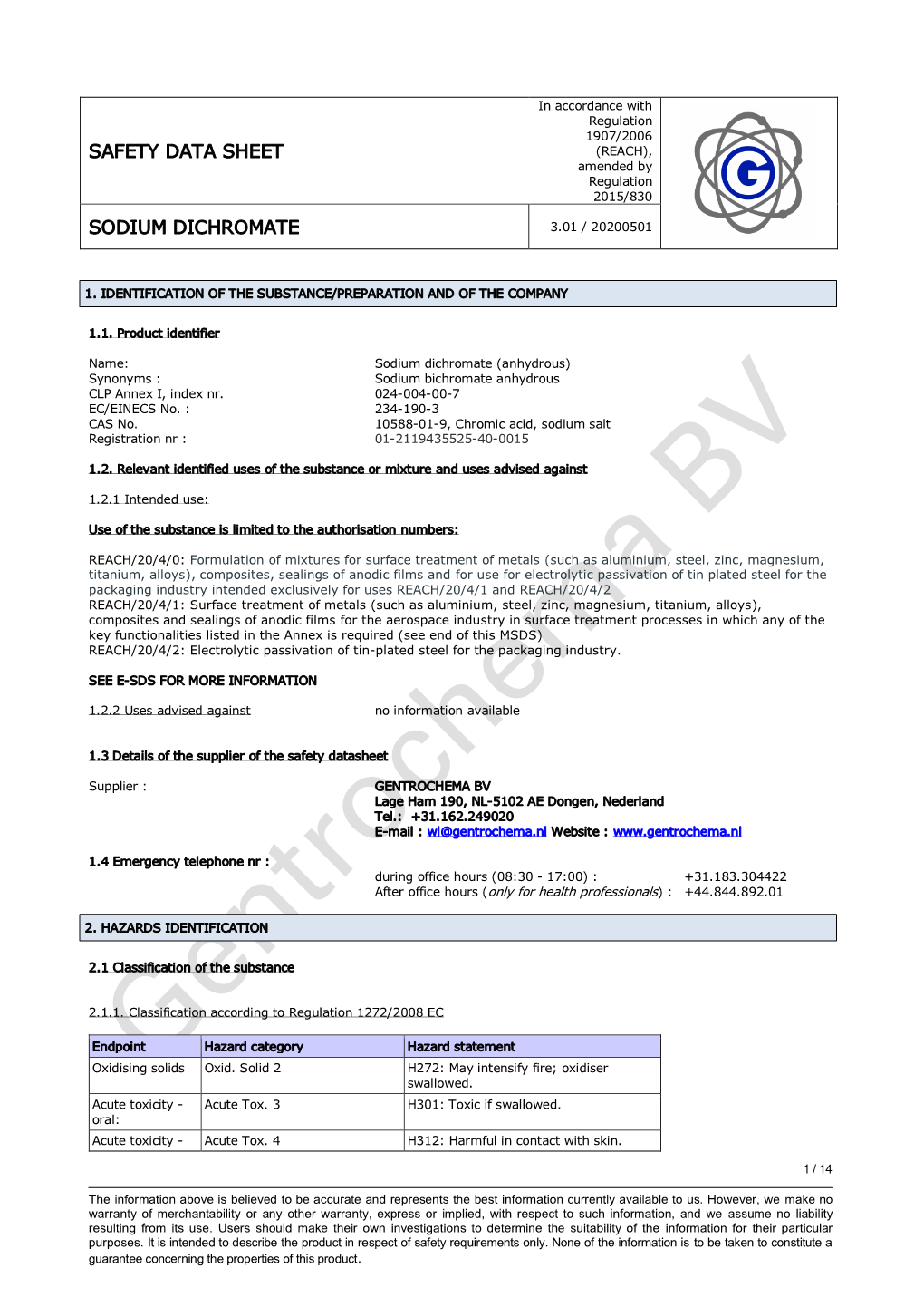 1) Chemical Product and Company Identification