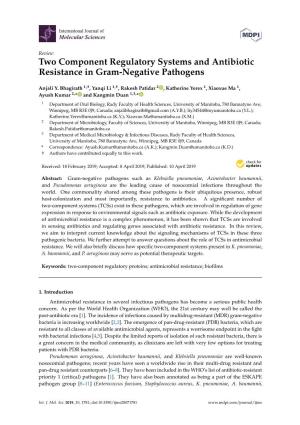 Two Component Regulatory Systems and Antibiotic Resistance in Gram-Negative Pathogens
