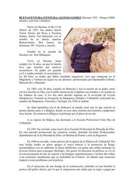 BUENAVENTURA (VENTURA) ALONSO GOMEZ (Hacinas 1925 – Burgos 2008) Jesuita Y Activista Voluntario