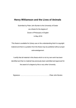 Henry Williamson and the Lives of Animals