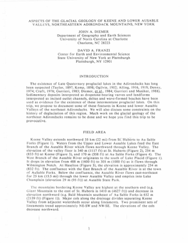 Aspects of the Glacial Geology of Keene and Lower Ausable Valleys, Northeastern Adirondack Mountains, New York