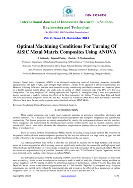 Optimal Machining Conditions for Turning of Alsic Metal Matrix Composites Using ANOVA