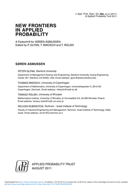 New Frontiers in Applied Probability