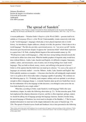 The Spread of Sanskrit* (Published In: from Turfan to Ajanta