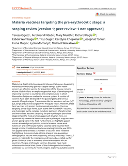 Malaria Vaccines Targeting the Pre-Erythrocytic Stage: a Scoping Review [Version 1; Peer Review: 1 Not Approved]