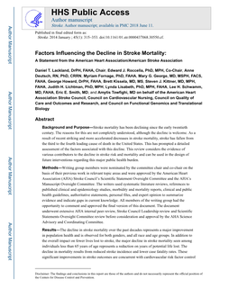 Factors Influencing the Decline in Stroke Mortality: a Statement from the American Heart Association/American Stroke Association