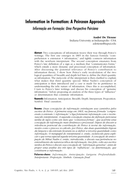 Information in Formation: a Peircean Approach Informação Em Formação: Uma Perspectiva Peirciana
