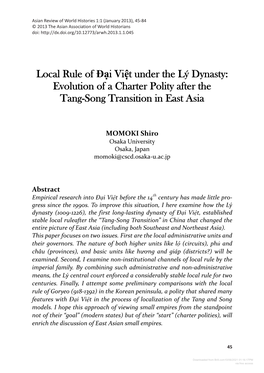 Local Rule of Đại Việt Under the Lý Dynasty: Evolution of a Charter Polity After the Tang-Song Transition in East Asia