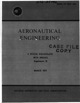 AERONAUTICAL ENGINEERING CA E COPY a SPECIAL BIBLIOGRAPHY with INDEXES Supplement 16