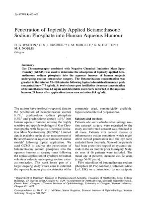 Penetration of Topically Applied Betamethasone Sodium Phosphate Into Human Aqueous Humour