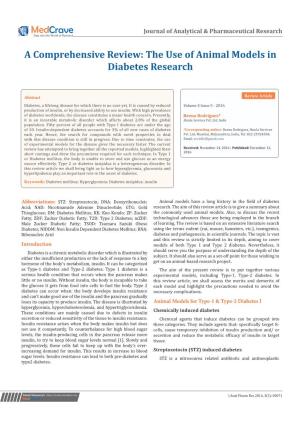 The Use of Animal Models in Diabetes Research