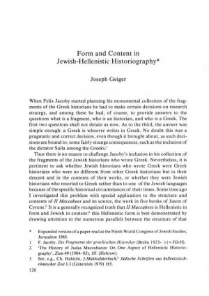 Form and Content in Jewish-Hellenistic Historiography*