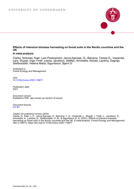 Effects of Intensive Biomass Harvesting on Forest Soils in The