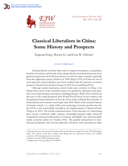 Classical Liberalism in China: Some History and Prospects
