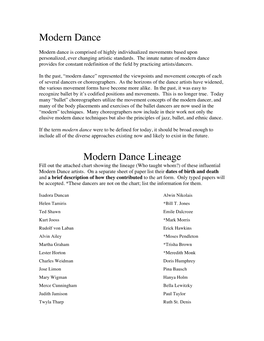 Modern Dance Modern Dance Lineage