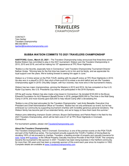 Bubba Watson Commits to 2021 Travelers Championship