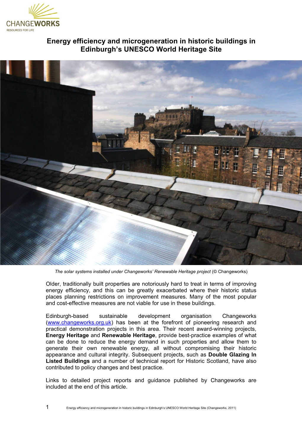 Energy Efficiency and Microgeneration in Historic Buildings in Edinburgh's