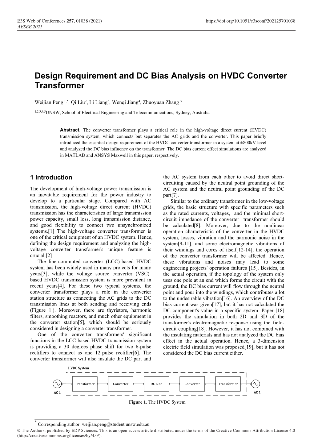 Design Requirement and DC Bias Analysis on HVDC Converter Transformer