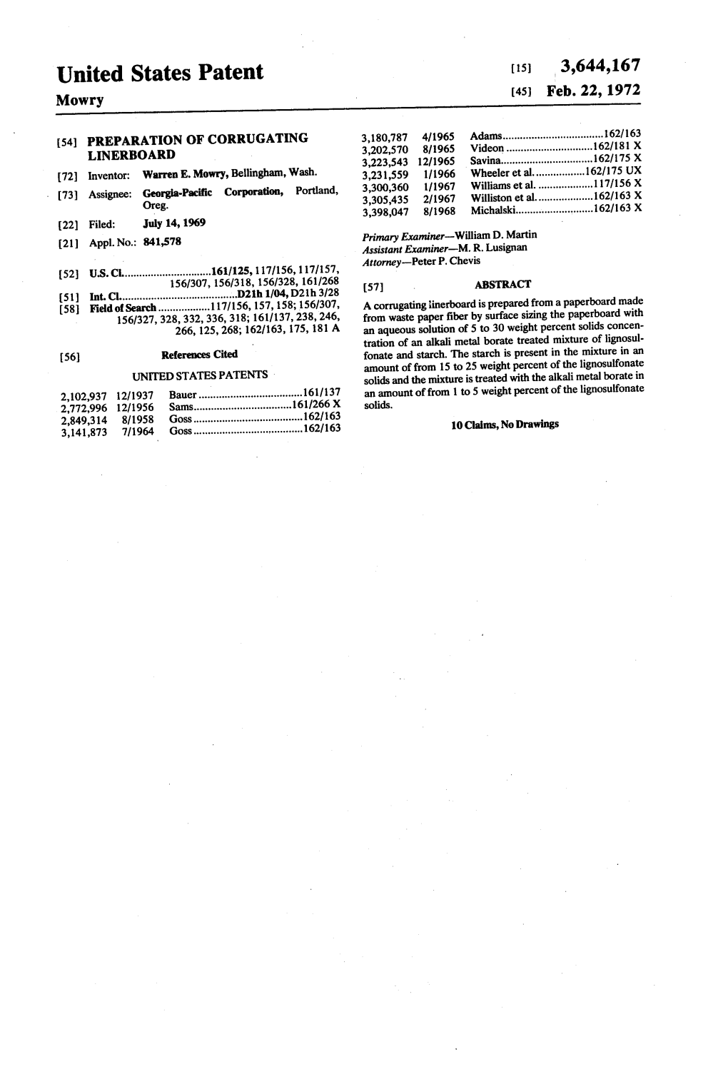 United States Patent (15) 3,644,167 Mowry (45) Feb