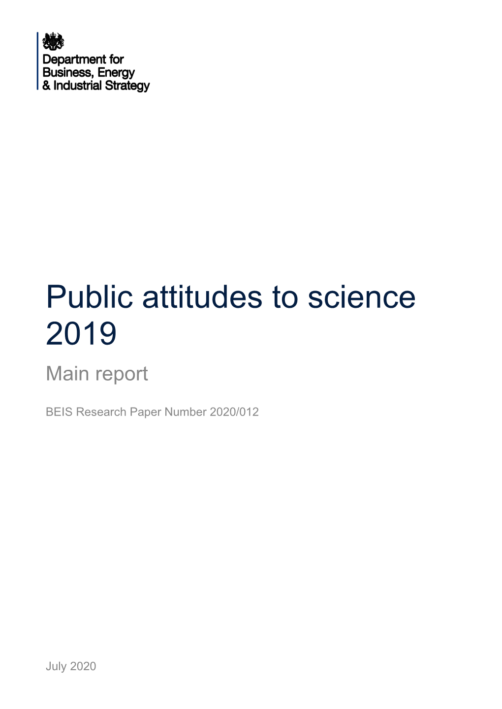 Public Attitudes to Science 2019 Main Report