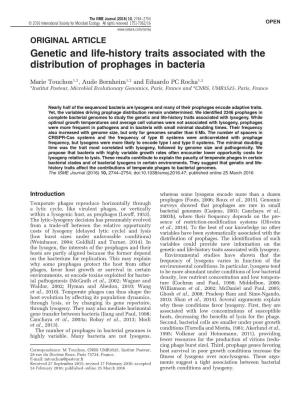 Genetic and Life-History Traits Associated with the Distribution of Prophages in Bacteria