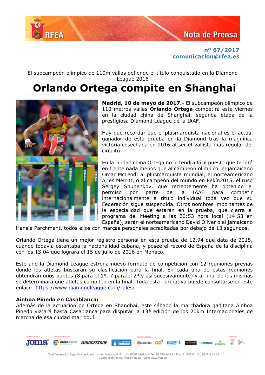 Orlando Ortega Compite En Shanghai