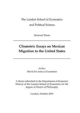 Cliometric Essays on Mexican Migration to the United States