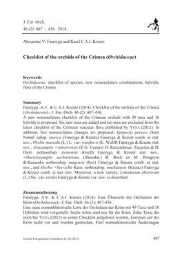 Checklist of the Orchids of the Crimea (Orchidaceae)