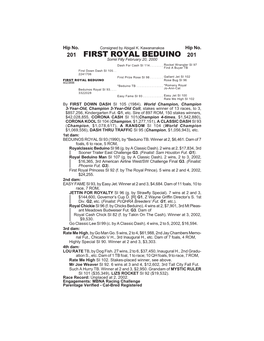 201 FIRST ROYAL BEDUINO 201 Sorrel Filly February 20, 2000 Dash for Cash SI 114