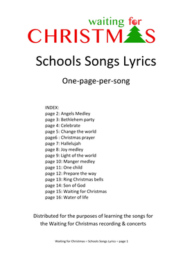 Schools Songs Lyrics One-Page-Per-Song
