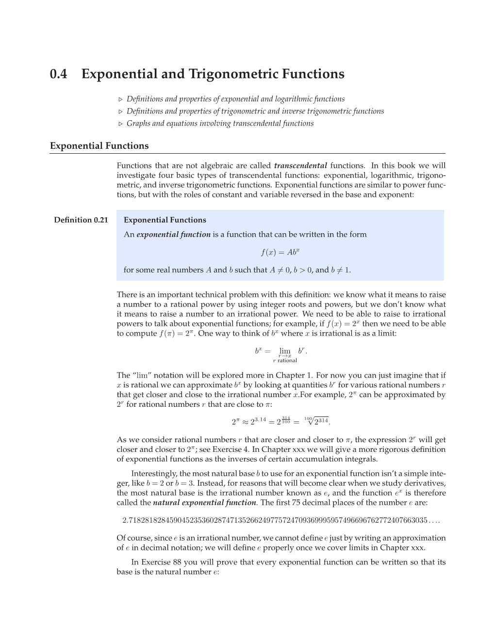 0.4 Exponential and Trigonometric Functions