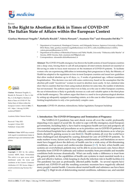 Is the Right to Abortion at Risk in Times of COVID-19? the Italian State of Affairs Within the European Context