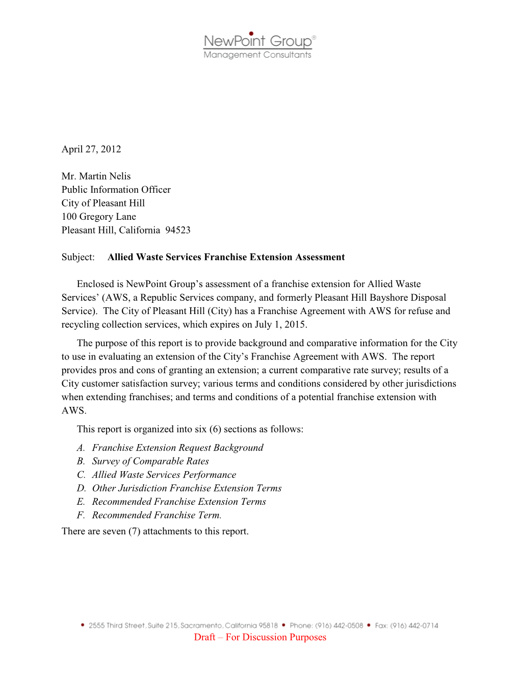 Draft – for Discussion Purposes April 27, 2012 Mr. Martin Nelis Public